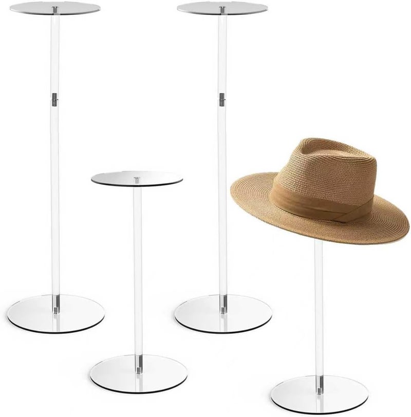 Estleys 4 Pcs Acrylic Hat Stand, 12" to 17" Clear Hat Stands, Wig Hat Display Rack, Adjustable Height Hat Holder, Round Acrylic Risers for Display Hat (4 pcs) - Image 1